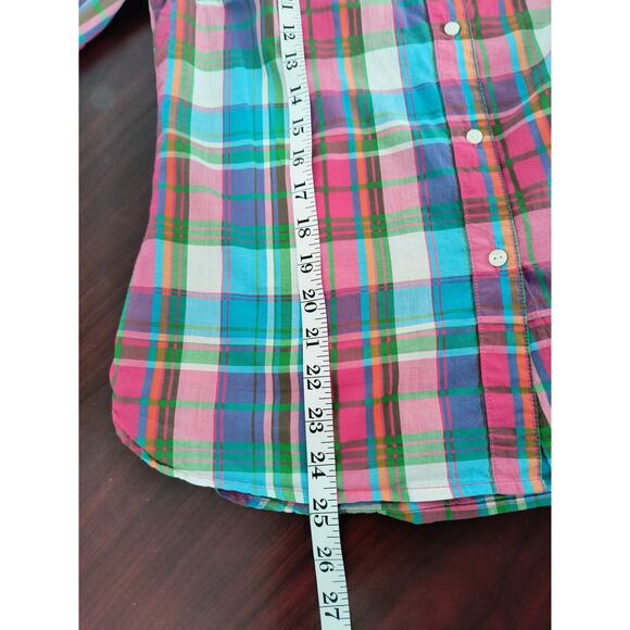 Tommy Hilfiger Button Up Blouse Women's Sz M Multicolor Plaid Roll Tab Sleeve - Picture 7 of 12